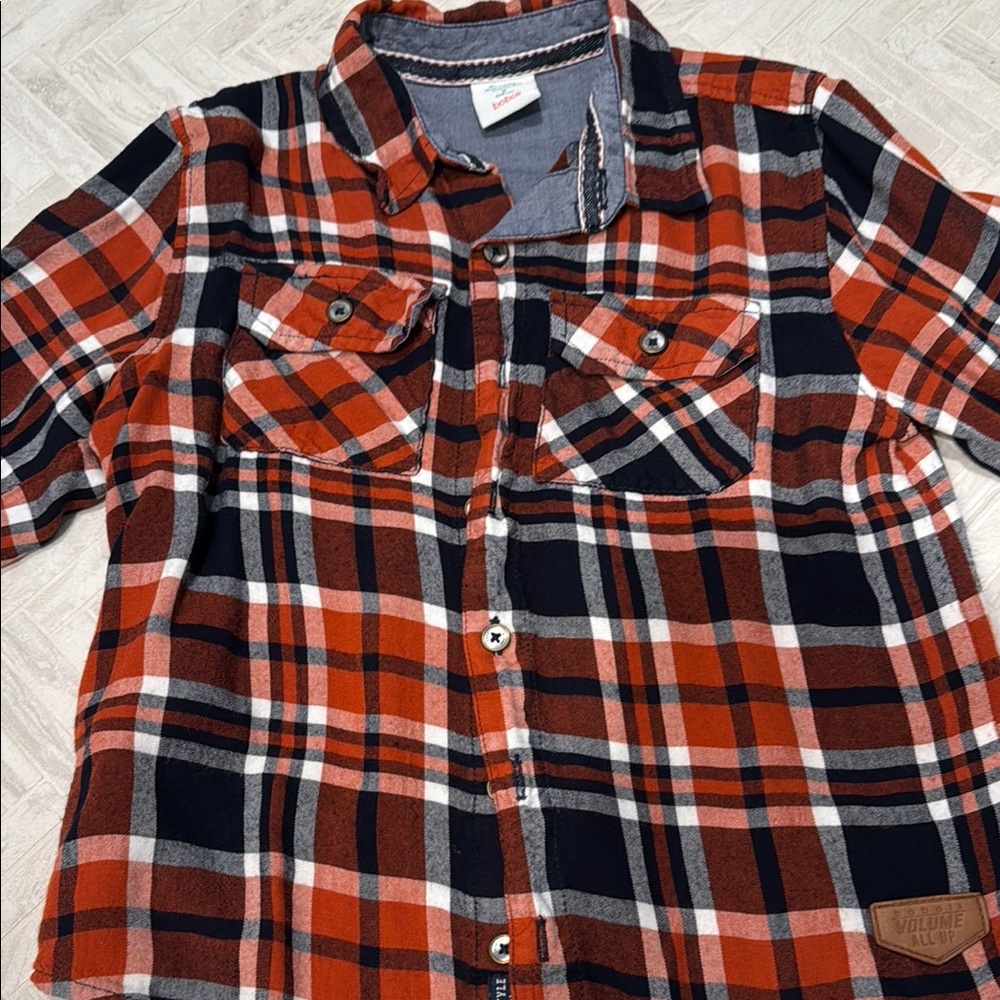 Orange and Navy Plaid Button Down Shirt, kids
